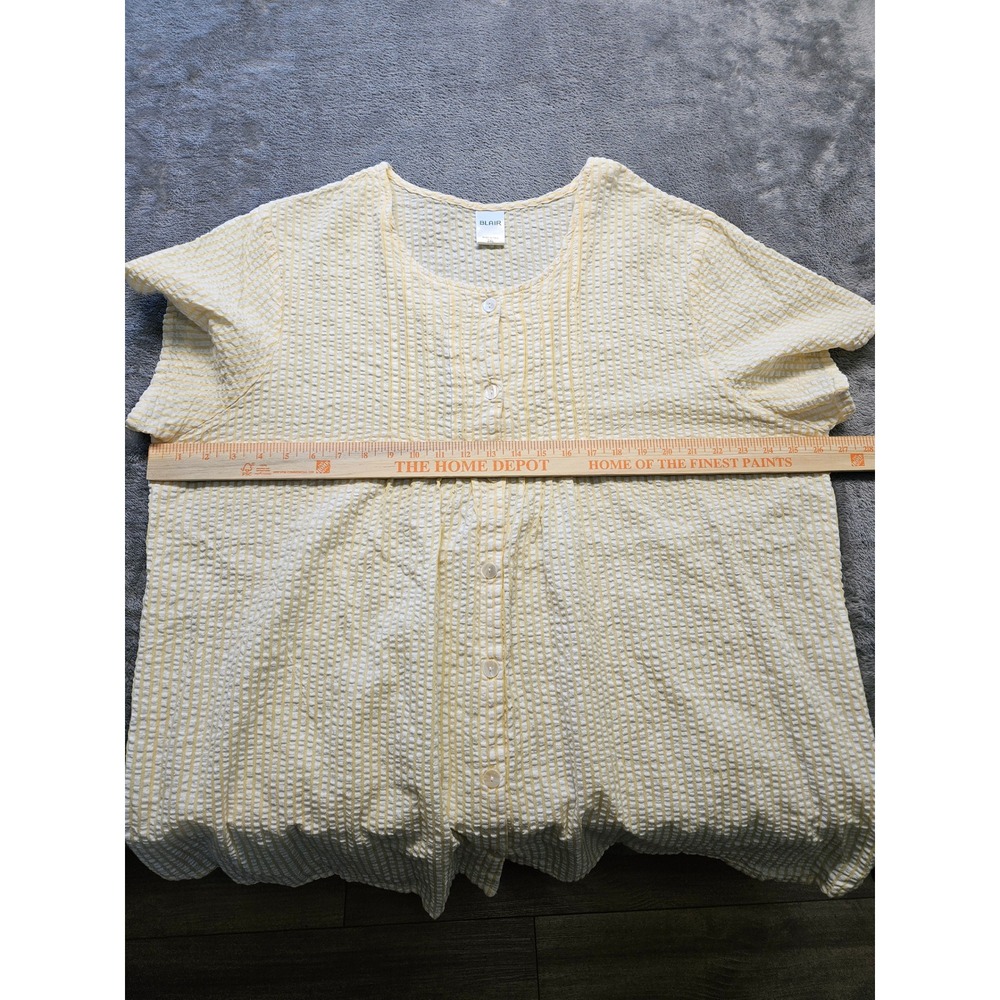 Blair Womens 2XL Yellow White Seersucker Stripe Cotton Button Front Blouse Top - Picture 6 of 7